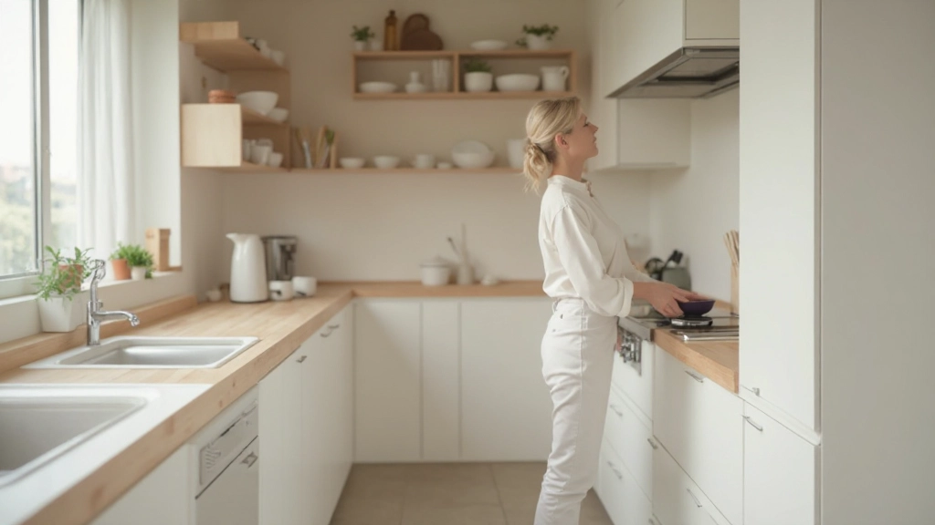 シンプルで機能的な収納を備えた整理整頓されたキッチン